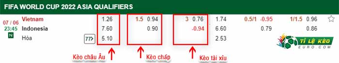 bảng kèo trận đấu Viet Nam vs Indonesia