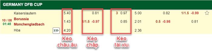 bảng kèo trận đấu Kaiserslautern vs Monchengladbach