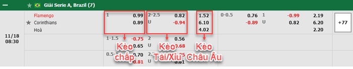 bảng kèo trận đấu Flamengo vs Corinthians