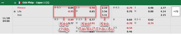 bảng kèo trận đấu Monaco vs Lille