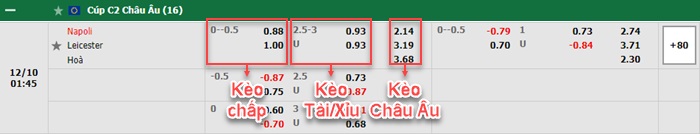 bảng kèo trận đấu Napoli vs Leicester