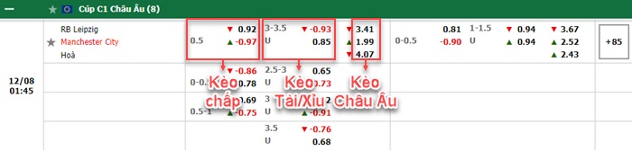 bảng kèo trận đấu RB Leipzig vs Man City