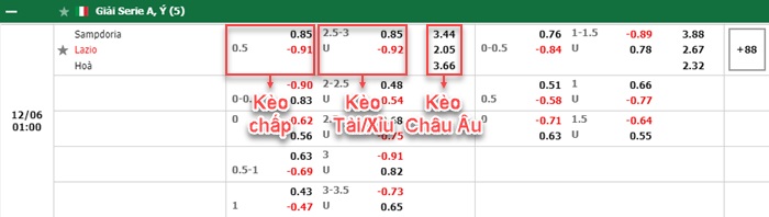 bảng kèo trận đấu Sampdoria vs Lazio