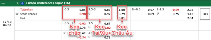 bảng kèo trận đấu Tottenham vs Rennes
