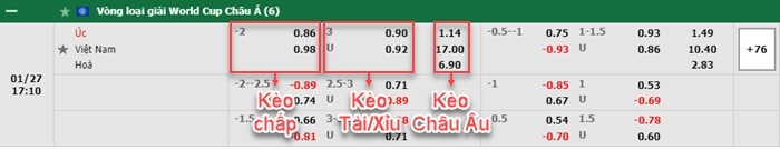 bảng kèo trận đấu Australia vs Việt Nam