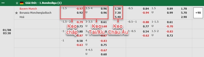 bảng kèo trận đấu Bayern Munich vs Monchengladbach