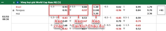 bảng kèo trận đấu Brazil vs Paraguay