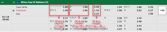 bảng kèo trận đấu Cape Verde vs Cameroon