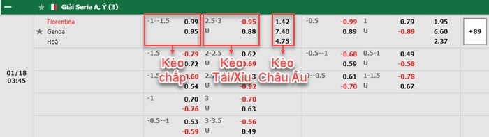 bảng kèo trận đấu Fiorentina vs Genoa