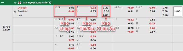 bảng kèo trận đấu Liverpool vs Brentford