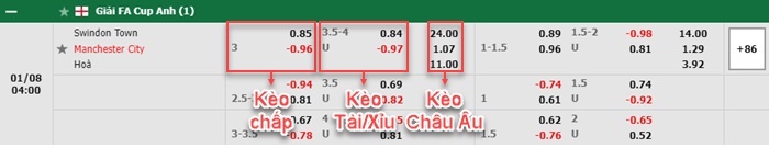 bảng kèo trận đấu Swindon vs Man City