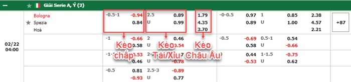 bảng kèo trận đấu Bologna vs Spezia