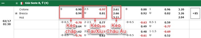 bảng kèo trận đấu Crotone vs Brescia