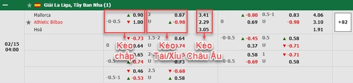 bảng kèo trận đấu Mallorca vs Bilbao
