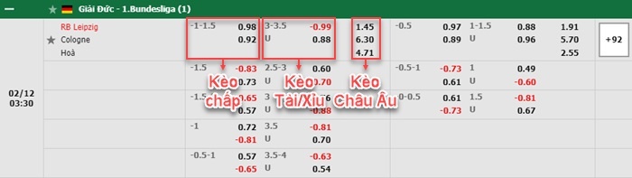bảng kèo trận đấu RB Leipzig vs Cologne