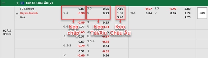 bảng kèo trận đấu RB Salzburg vs Bayern Munich