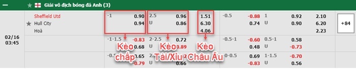 bảng kèo trận đấu Sheffield United vs Hull City