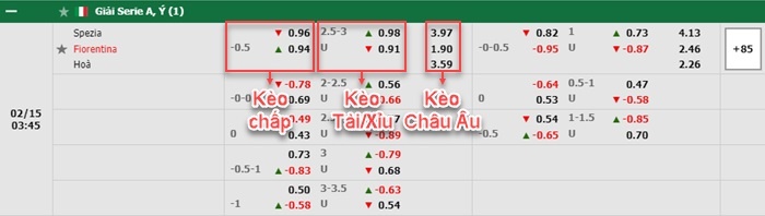 bảng kèo trận đấu  Spezia vs Fiorentina
