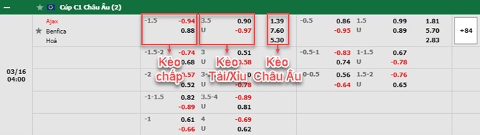 bảng kèo trận đấu Ajax vs Benfica