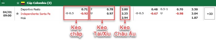 bảng kèo trận đấu Deportivo Pasto vs Ind. Santa Fe