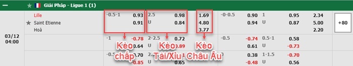 bảng kèo trận đấu Lille vs Saint-Etienne