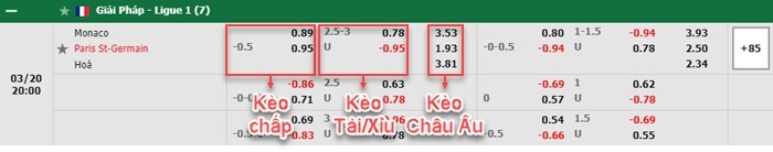bảng kèo trận đấu Monaco vs PSG