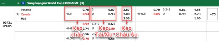 bảng kèo trận đấu Panama vs Canada