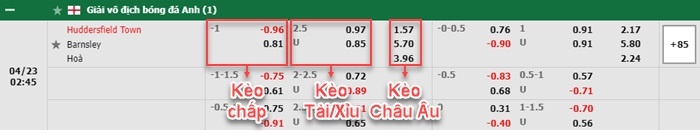 bảng kèo trận đấu Huddersfield vs Barnsley