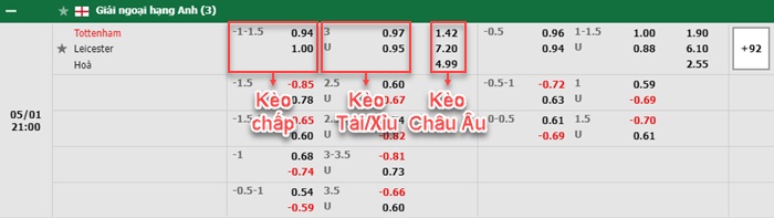 bảng kèo trận đấu Tottenham vs Leicester