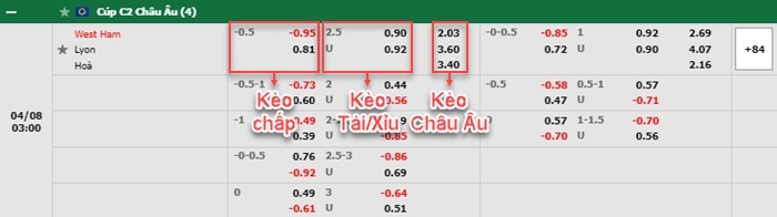 bảng kèo trận đấu West Ham vs Lyon