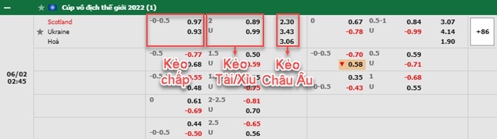 bảng kèo trận đấu Scotland vs Ukraine
