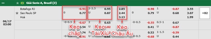 bảng kèo trận đấu Botafogo vs Sao Paulo