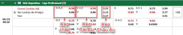 bảng kèo trận đấu Central Cordoba vs San Lorenzo
