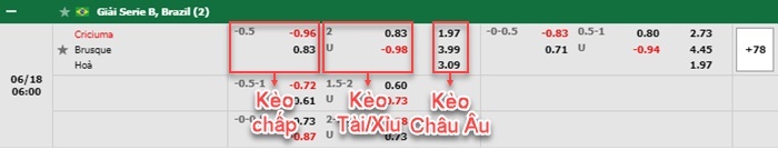 bảng kèo trận đấu Criciuma vs Brusque