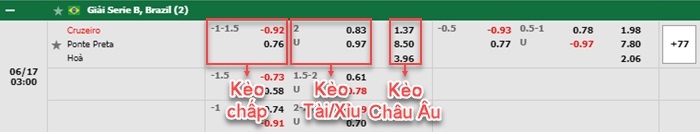 bảng kèo trận đấu  Cruzeiro vs Ponte Preta
