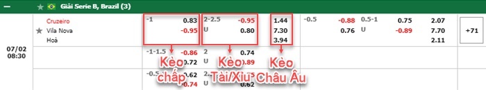 bảng kèo trận đấu Cruzeiro vs Vila Nova