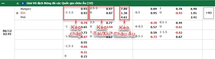 bảng kèo trận đấu Hungary vs Duc