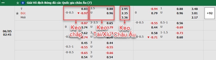 bảng kèo trận đấu Italia vs Duc