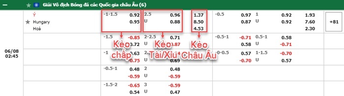 bảng kèo trận đấu Italia vs Hungary