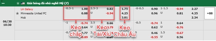 bảng kèo trận đấu LA Galaxy vs Minnesota