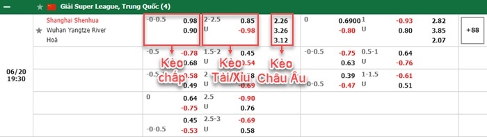 bảng kèo trận đấu Shanghai Shenhua vs Wuhan FC