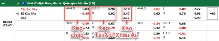 bảng kèo trận đấu Tây Ban Nha vs Bồ Đào Nha