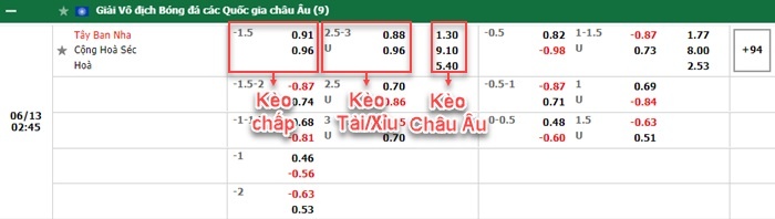 bảng kèo trận đấu Tây Ban Nha vs Séc