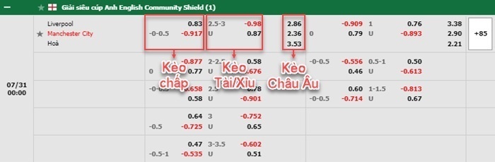 bảng kèo trận đấu Liverpool vs Man City