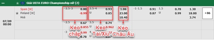 bảng kèo trận đấu Nu Tay Ban Nha vs Nu Phan Lan