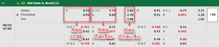 bảng kèo trận đấu Santos vs Fluminense