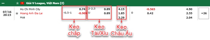 bảng kèo trận đấu TP Hồ Chí Minh vs HAGL
