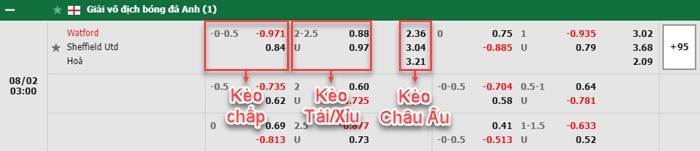 bảng kèo trận đấu Watford vs Sheffield United