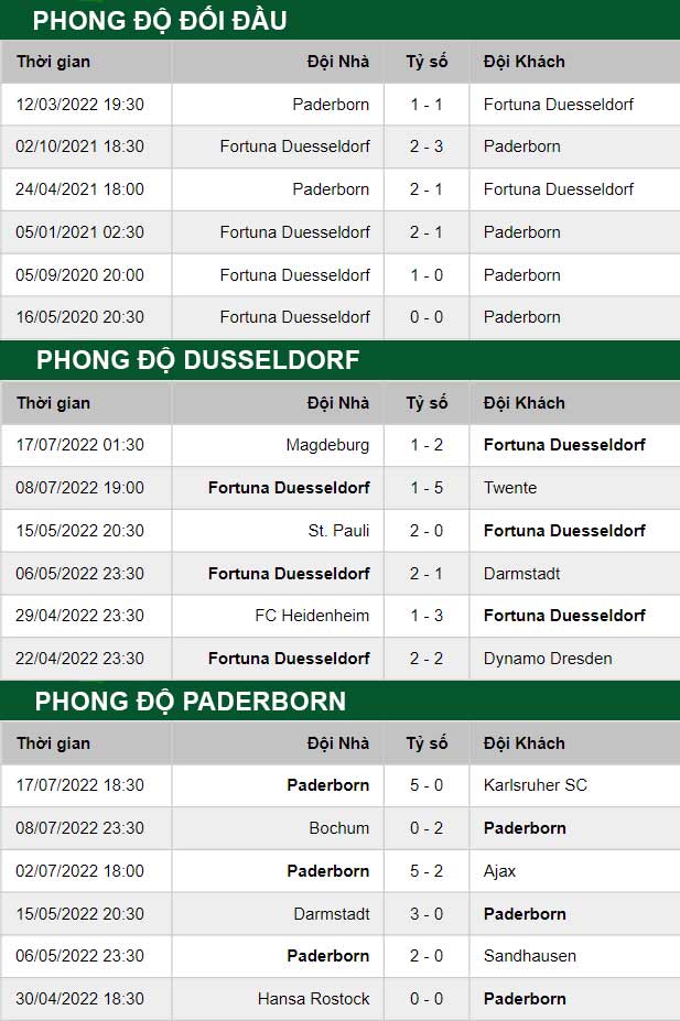 thông số đối đầu trận đấu Dusseldorf vs Paderborn