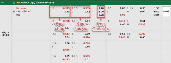 bảng kèo trận đấu Barcelona vs Vallecano